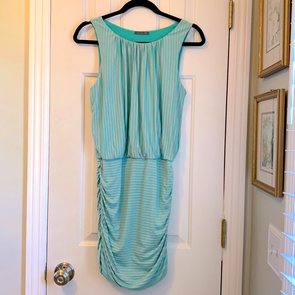 🌺2 for $23 🌺 Aqua Mini Dress with Light Coral/Pink Stripes by Soprano-NWOT👗